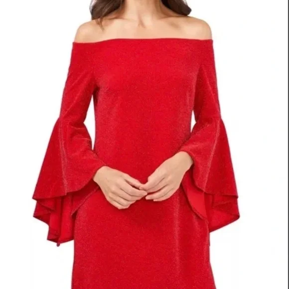Vince Camuto | Dresses | Vince Camuto Red Off The Shoulder Bell Sleeve Dress  Size M